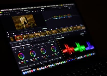 Video editing timeline with audio waveforms